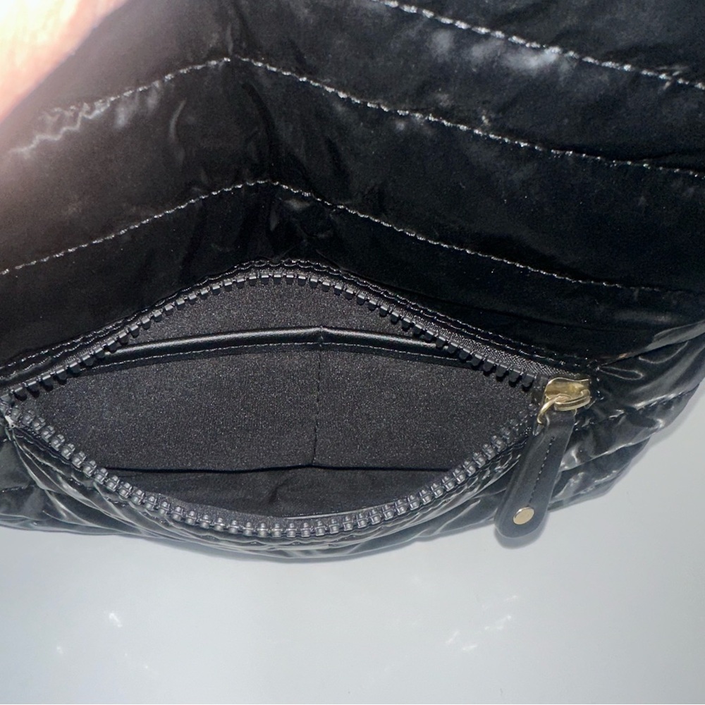 Sondra Roberts Squared Black Quilted Puffer Crossbody Bag w/Striped Strap NWOT - Picture 7 of 11